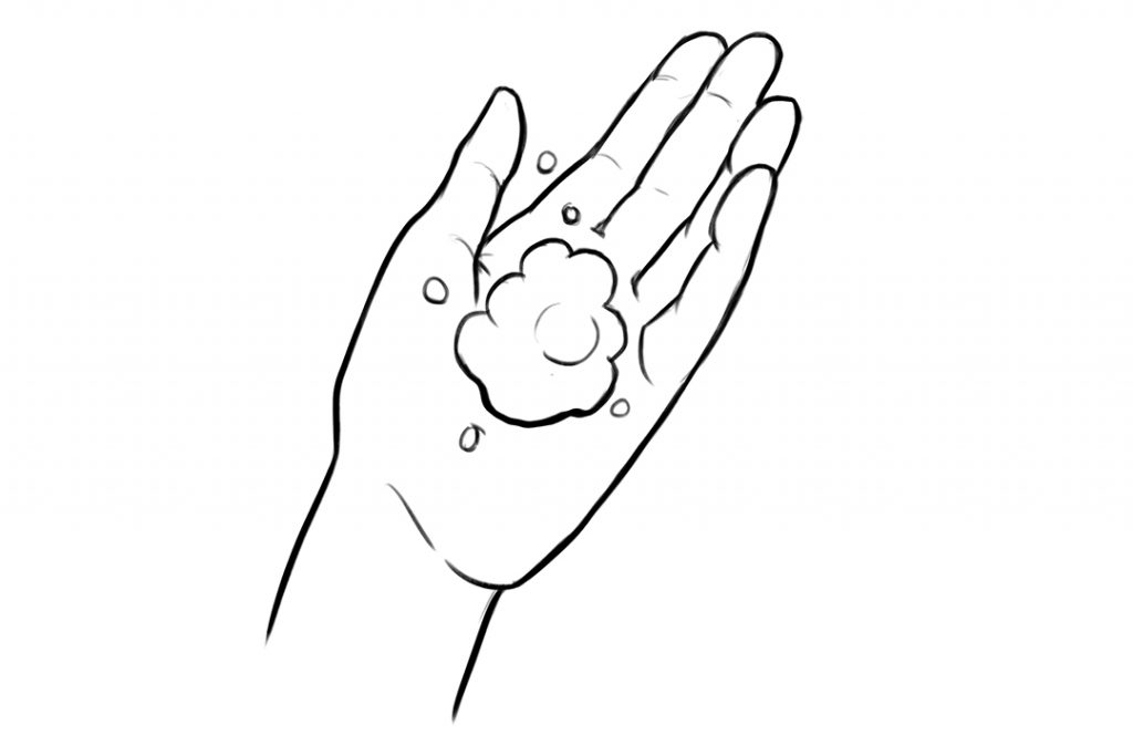 a hand width some soap in it